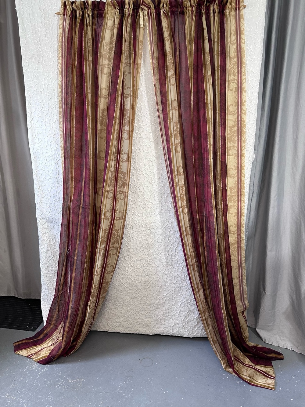 Elegant Burgundy and Gold Striped Window Curtains